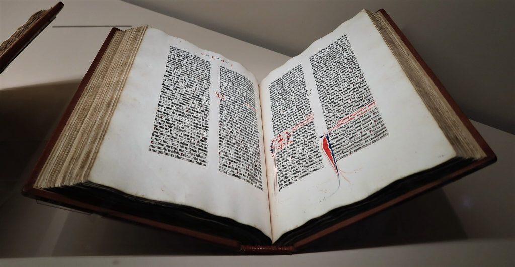 Gutenberg Bible printed in 1450.