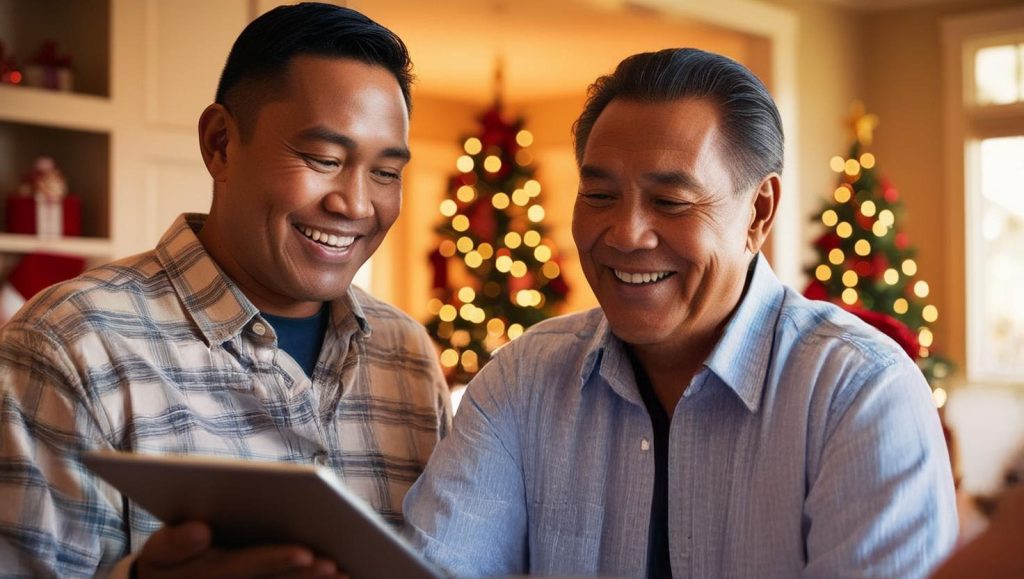 Man giving his father the gift of LifeStoryPRO